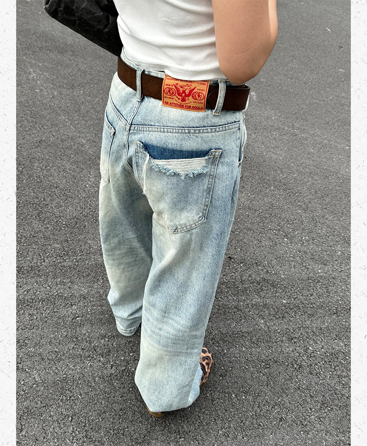 ウォッシュドルーズデニムパンツ N473