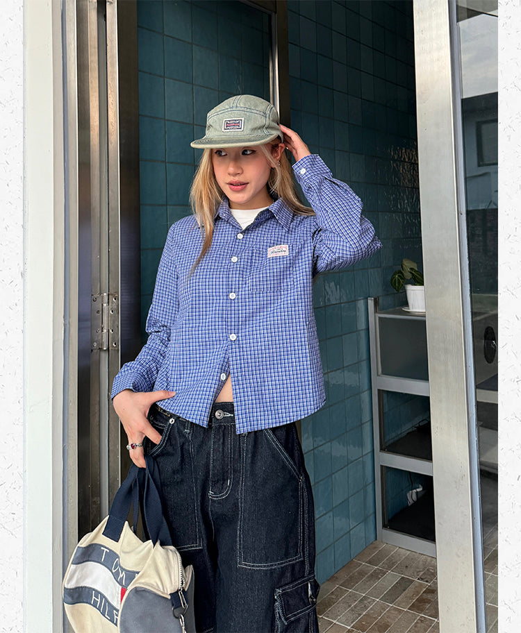 チェック柄半袖長袖シャツ N471