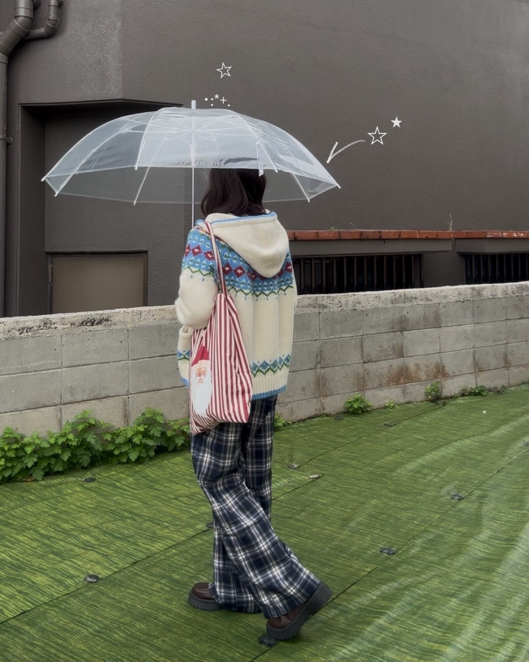 グレーブルーチェックワイドドロストストレートパンツ KIY-002