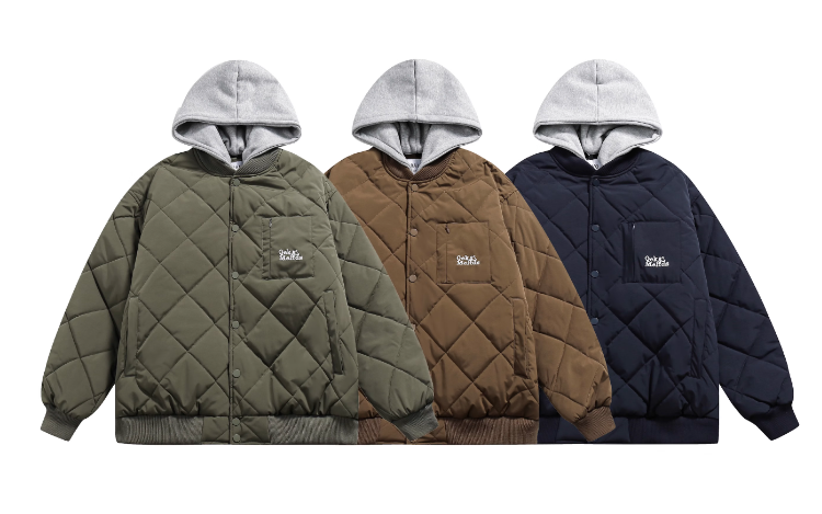 フード取り外し可/ノーカラーキルティングライトダウンジャケット N161