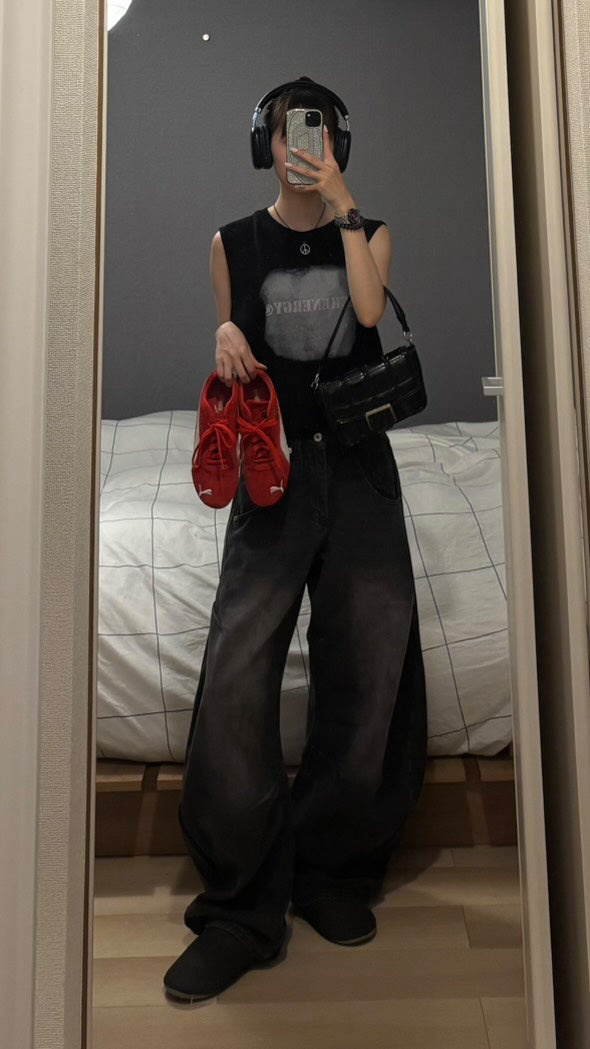 ウォッシュドワイドデニムパンツ s0814m-2