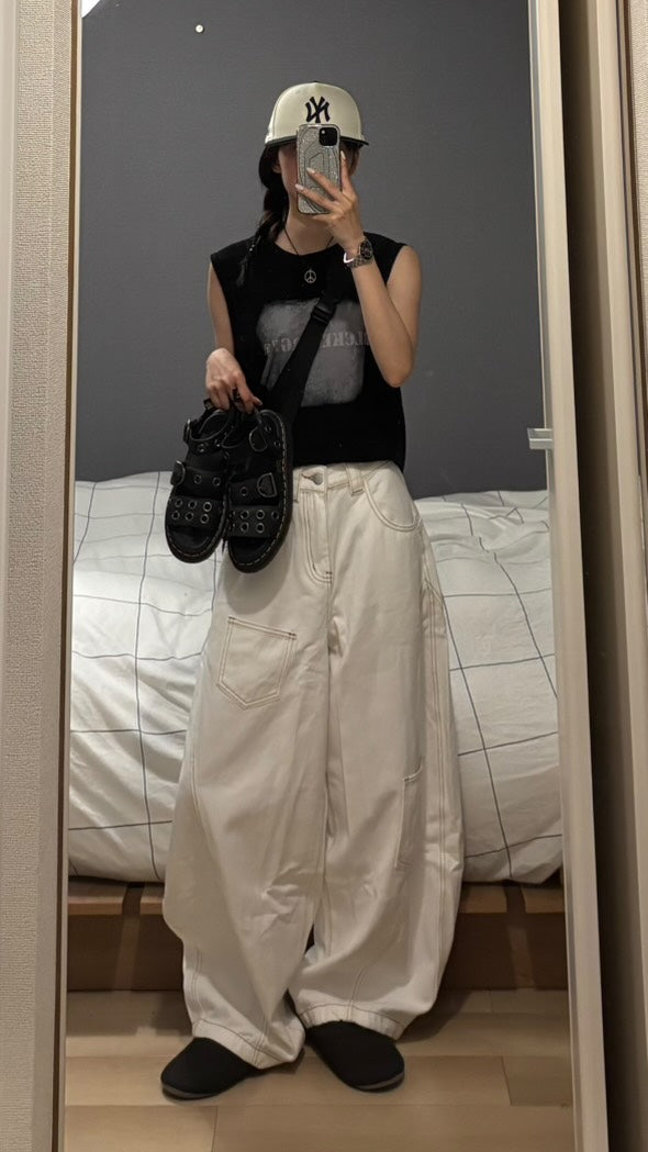 ホワイトシミターワイドパンツ s0814m-3