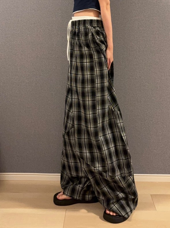 チェック柄ワイドレッグパンツ s0814m-4