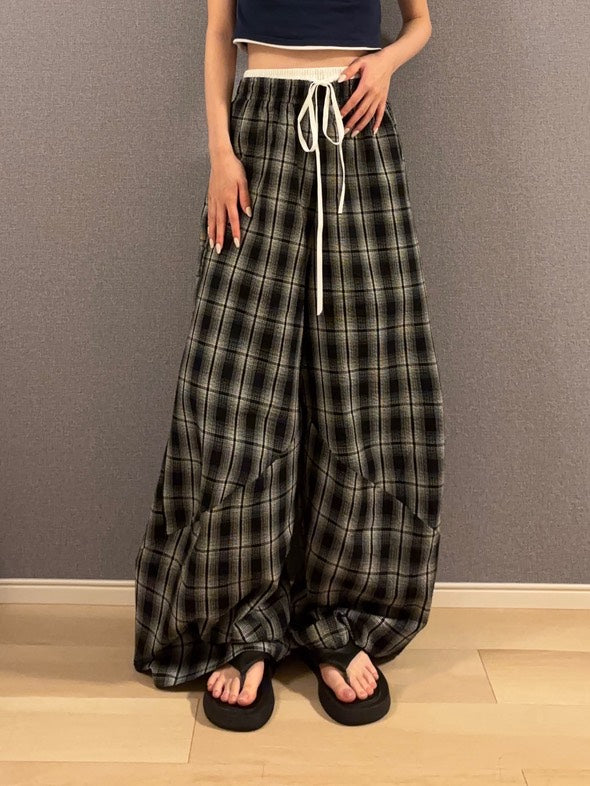 チェック柄ワイドレッグパンツ s0814m-4