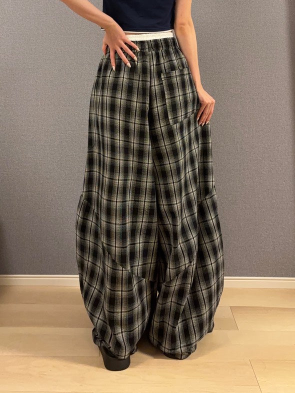 チェック柄ワイドレッグパンツ s0814m-4