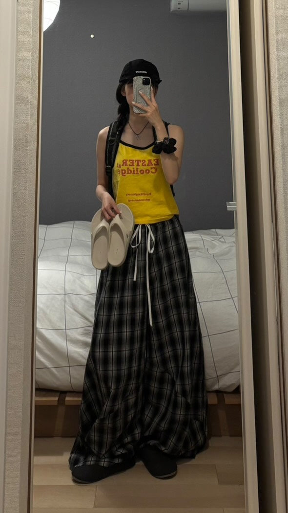 チェック柄ワイドレッグパンツ s0814m-4