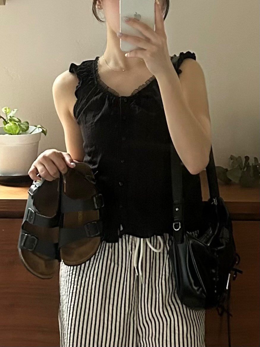 フリルネック シャーリングキャミソール OT-002