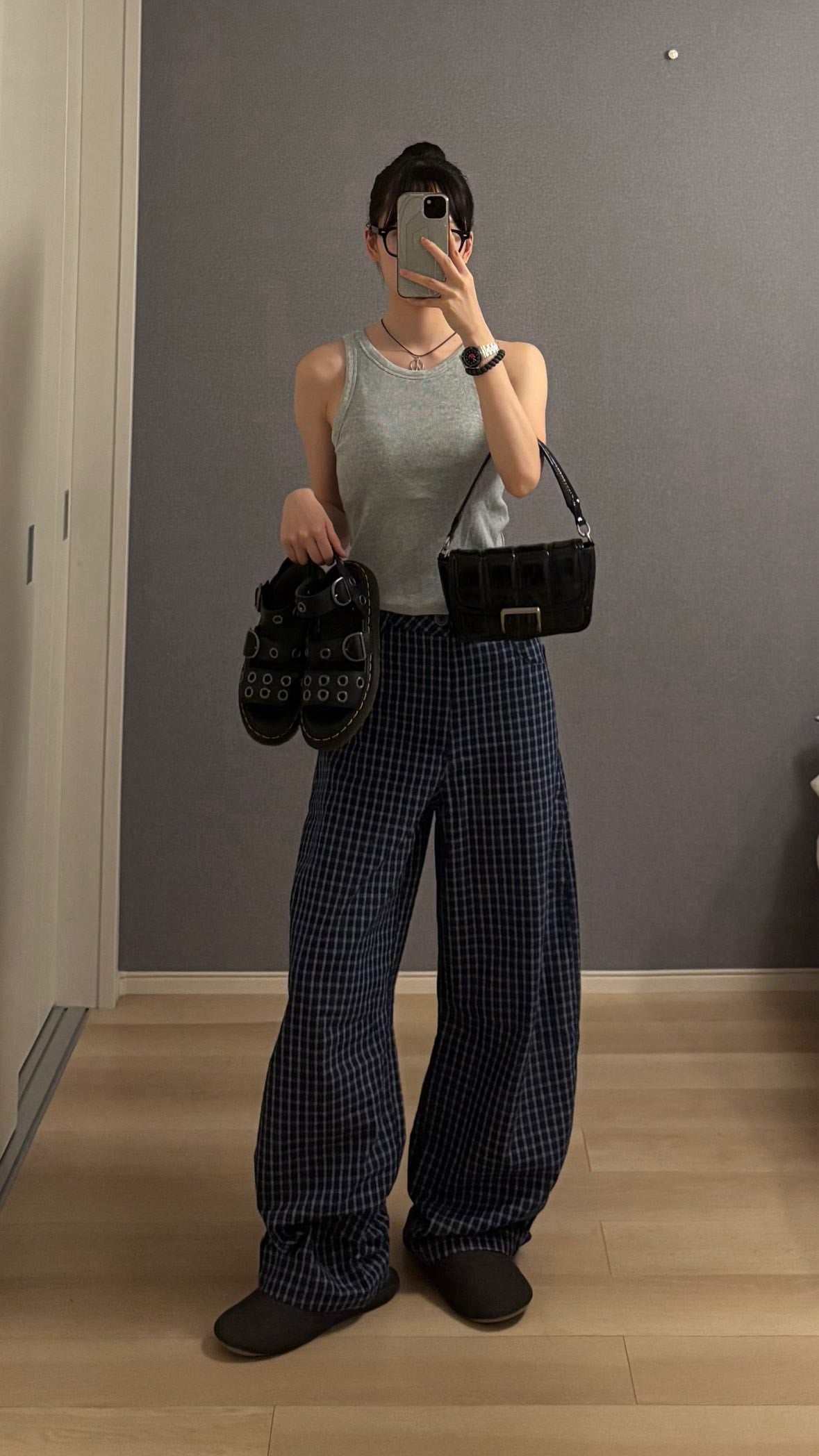 ハイウエストチェックパンツ s0814m-7