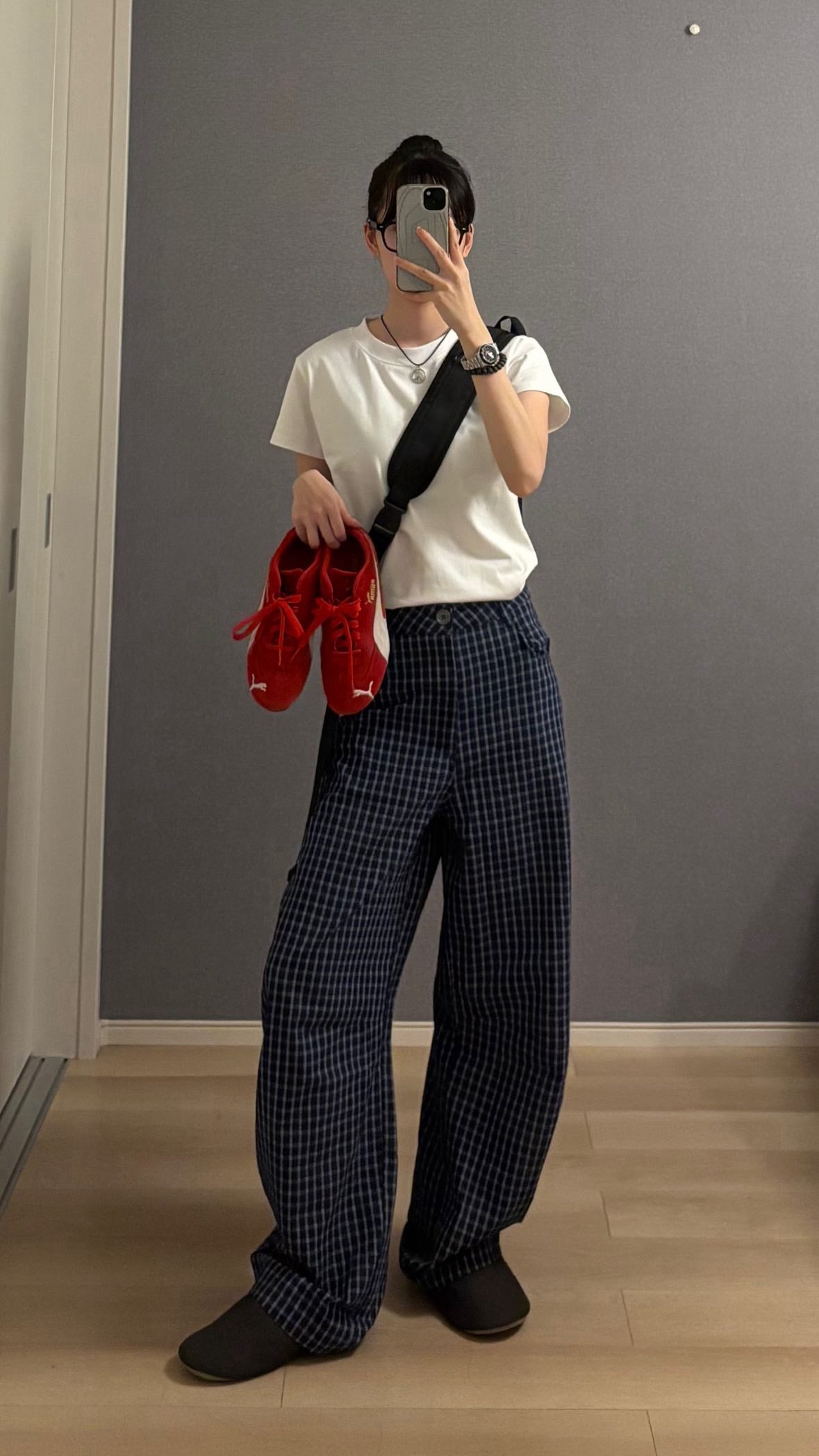 ハイウエストチェックパンツ s0814m-7