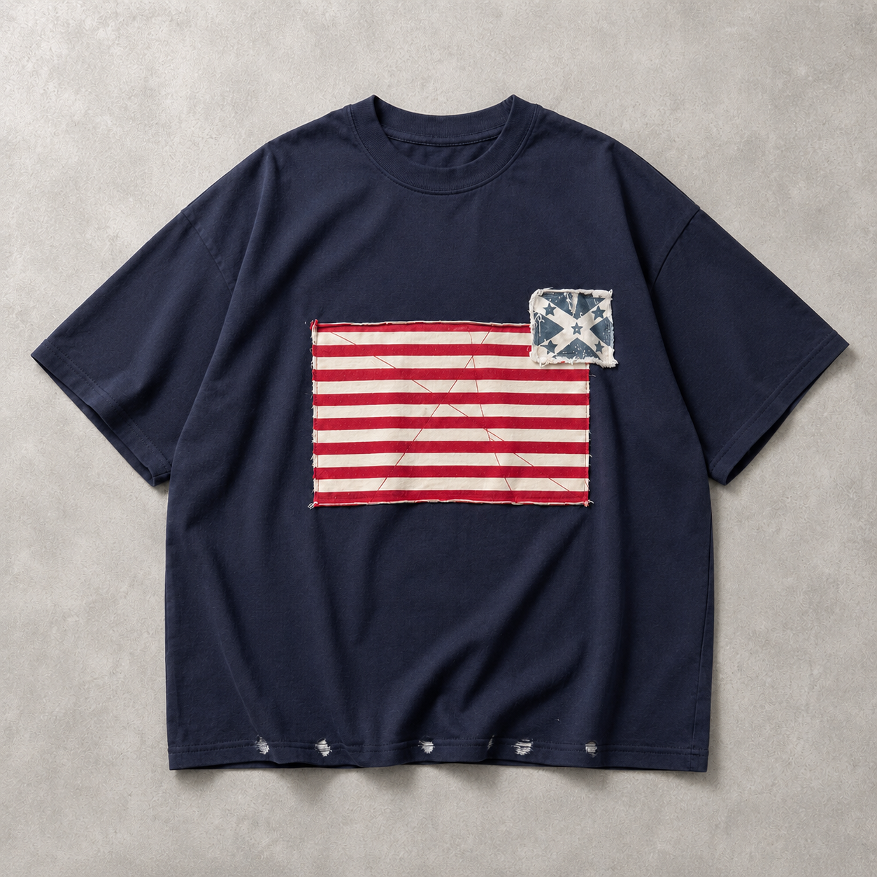 フラッグパッチダメージ加工ルーズTシャツ N1289