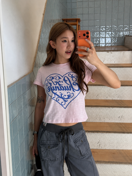 ハートプリントコットンクロップTシャツ N1282