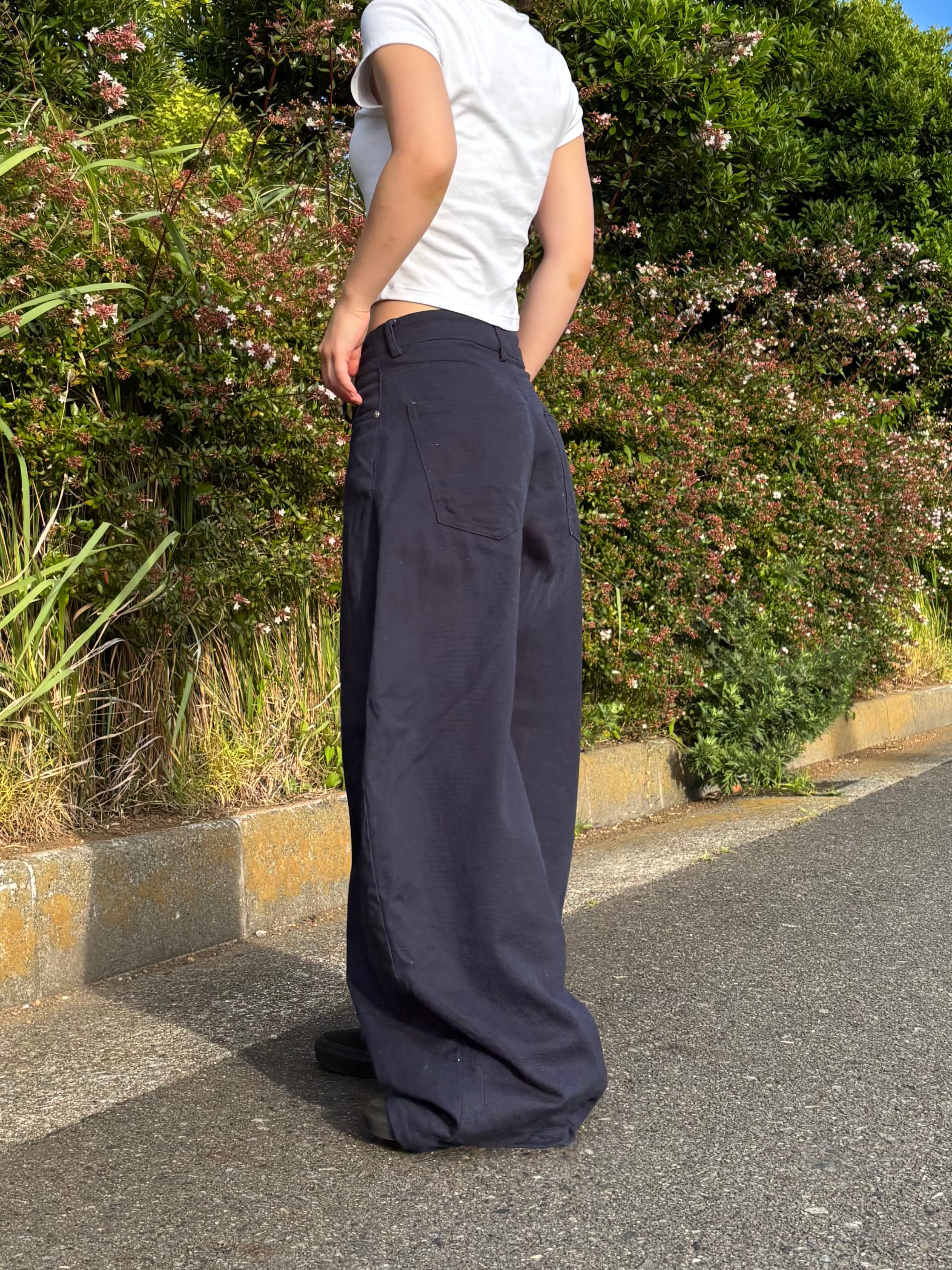 ネイビー・レースアップワイドパンツ KA001