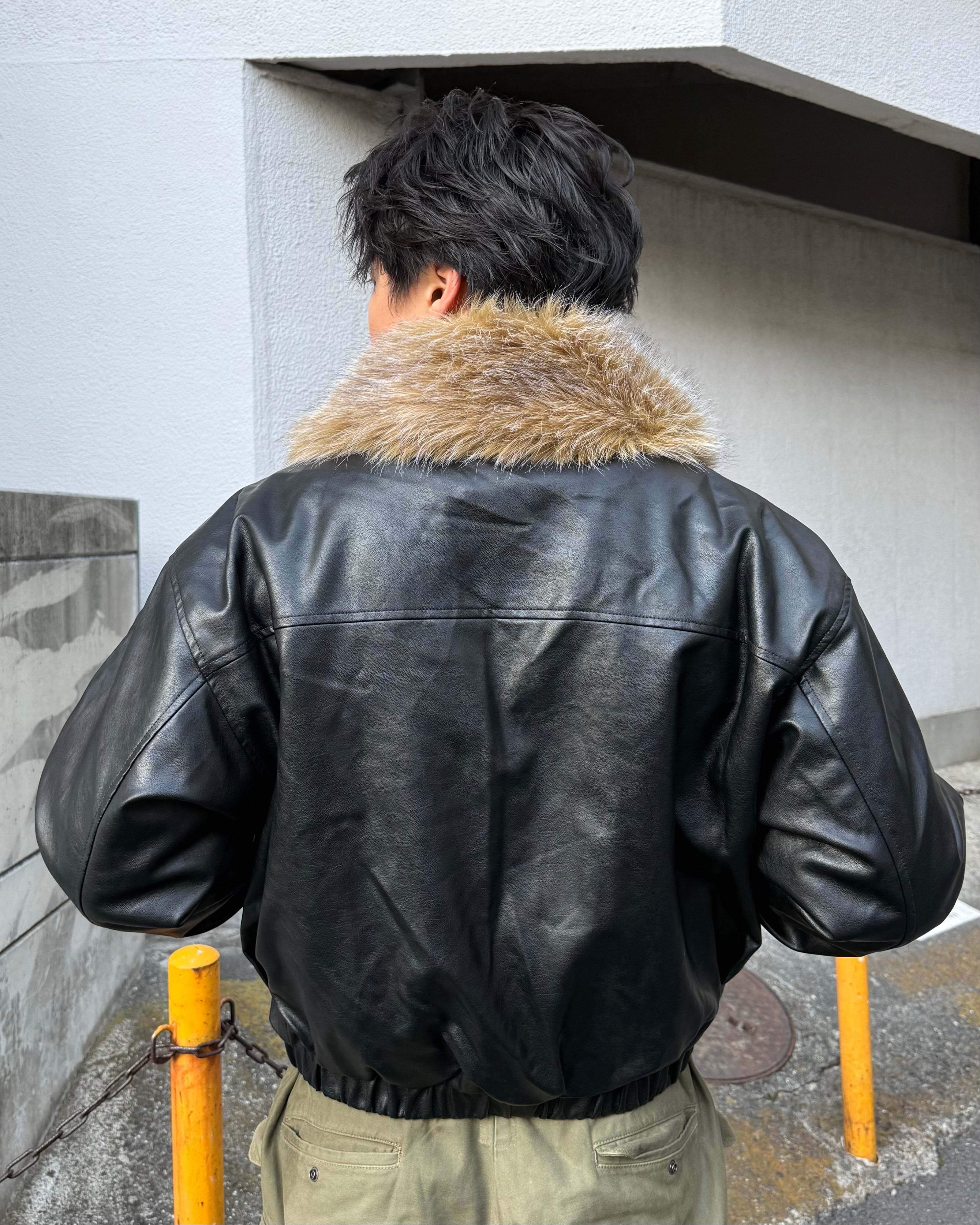 ビッグファーカラーヴィンテージPUレザージャケット KO-005