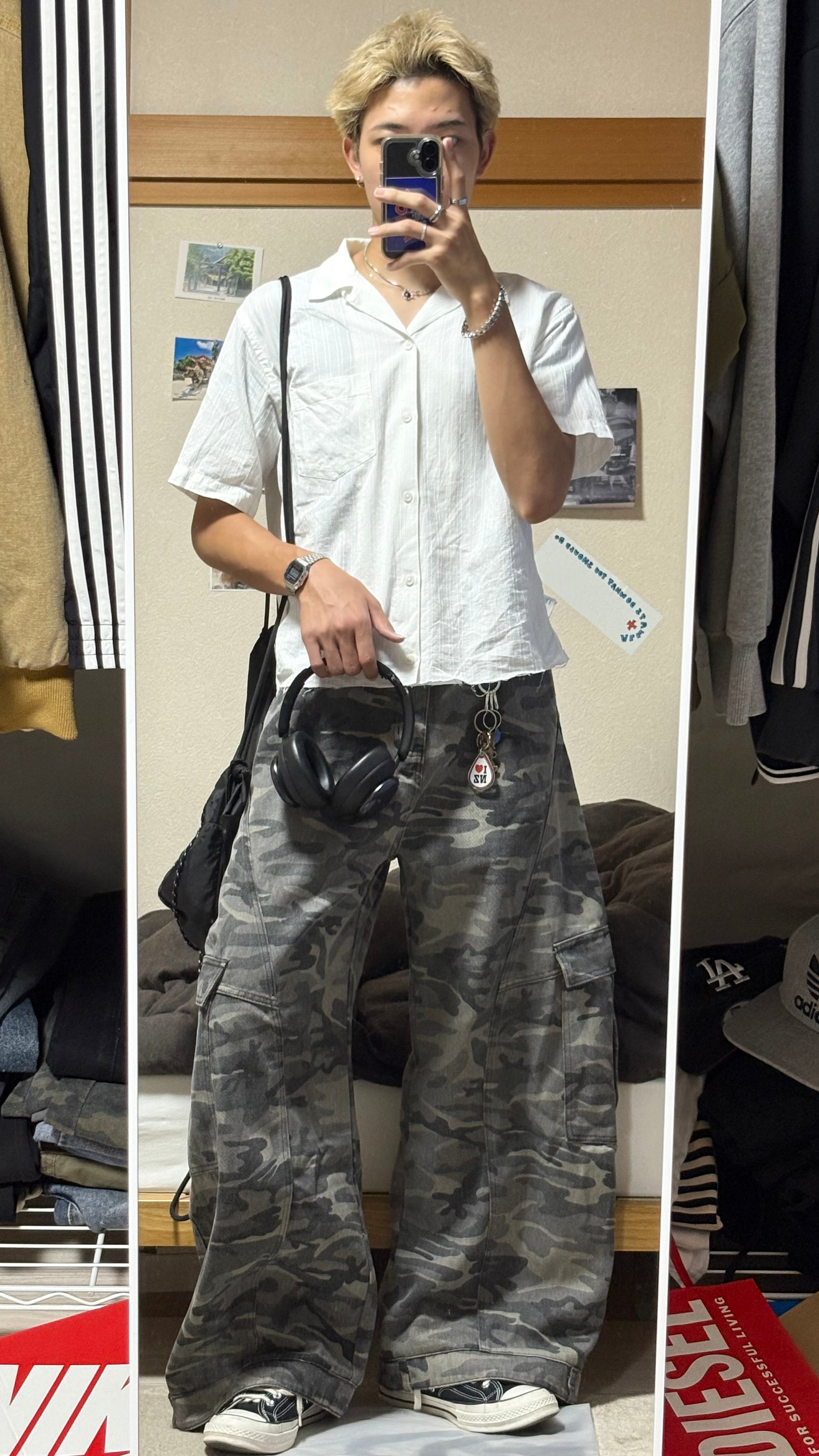 ビッグシルエットワイドパンツ迷彩 HR003