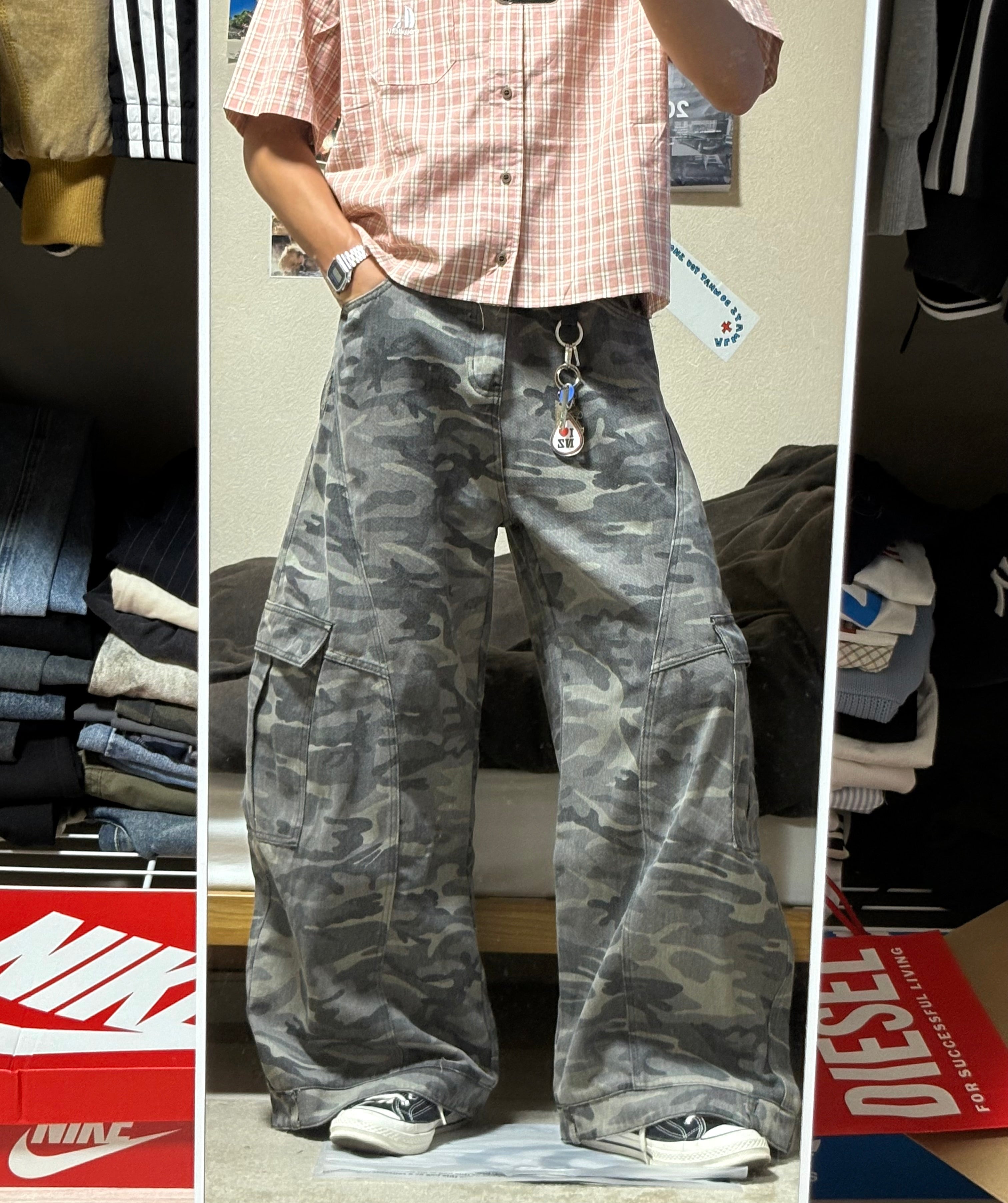 ビッグシルエットワイドパンツ迷彩 HR003