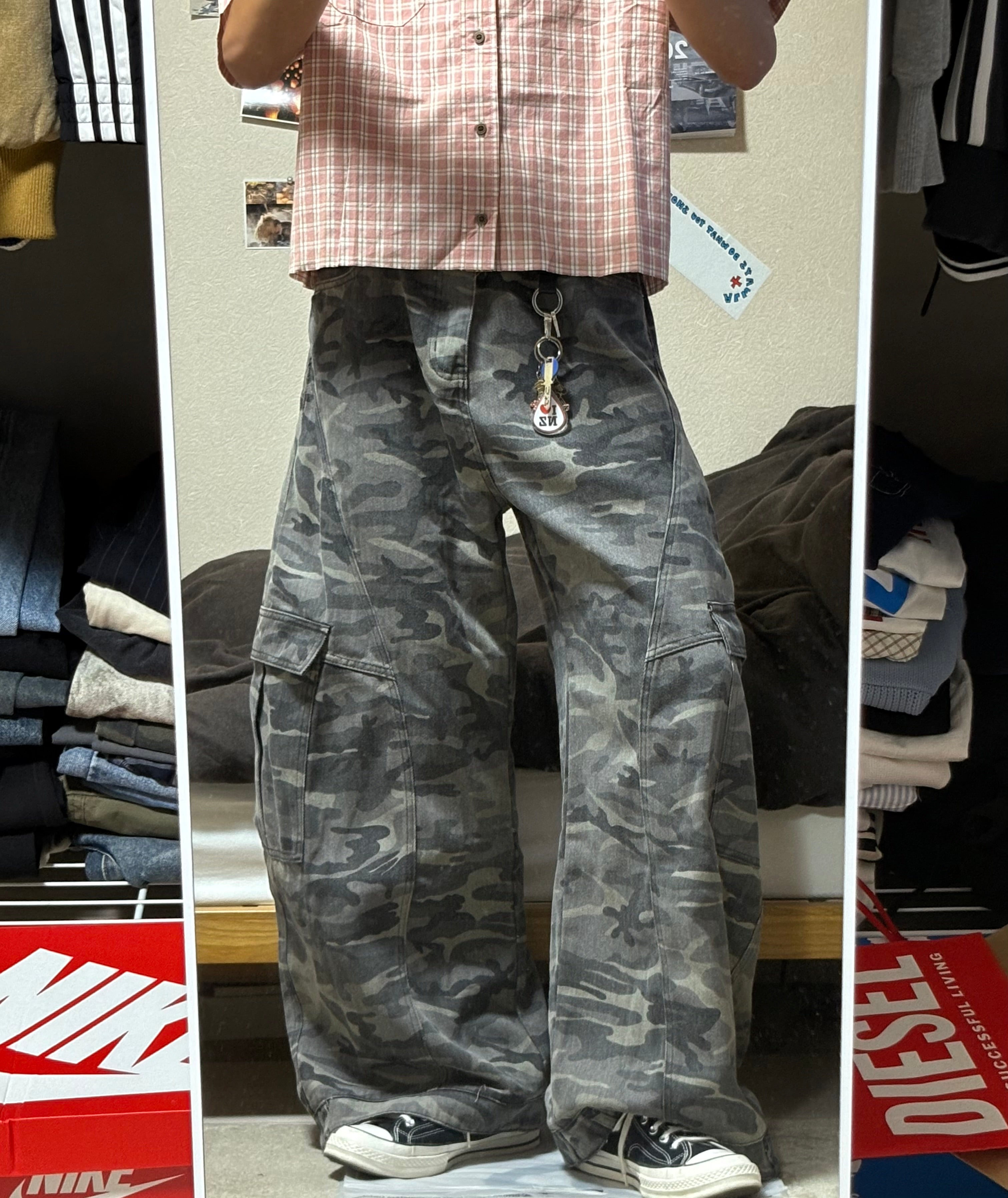 ビッグシルエットワイドパンツ迷彩 HR003