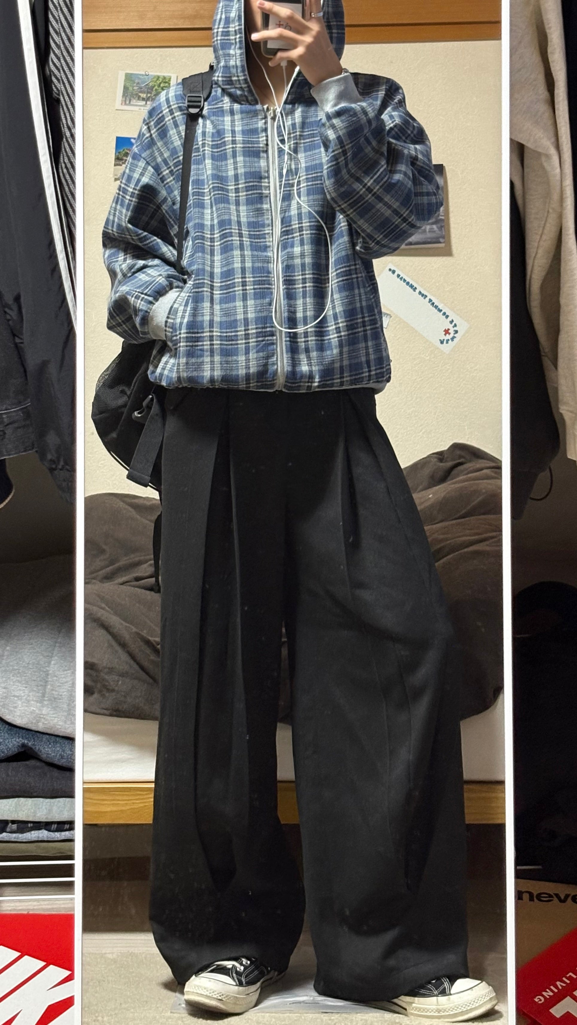 リバーシブル・チェック&ソリッドジップアップフーディー HR005