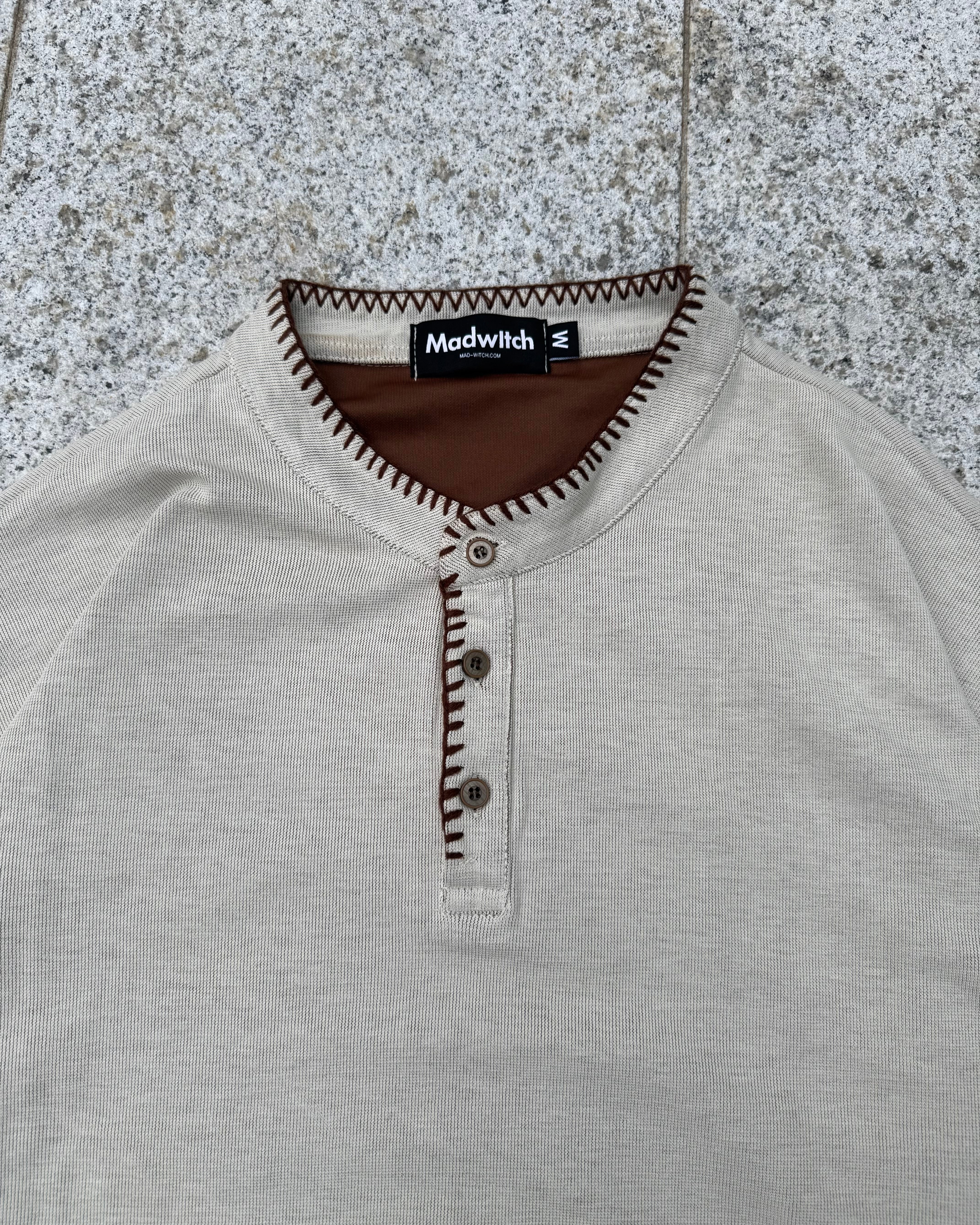 配色ステッチヘンリーネックサーマルトップス KO-001