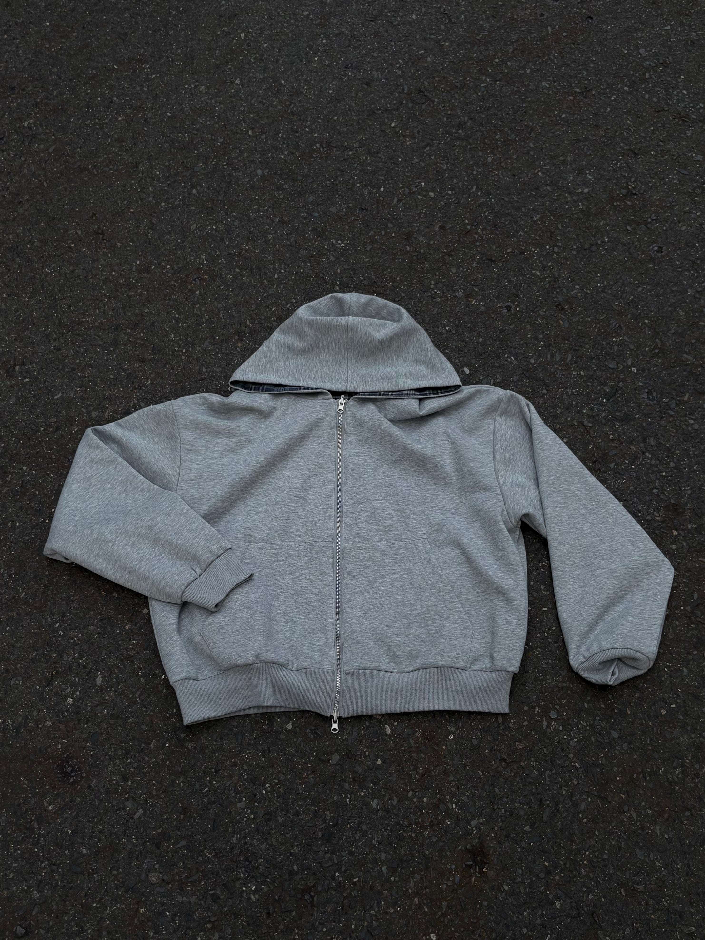 リバーシブル・チェック&ソリッドジップアップフーディー HR005