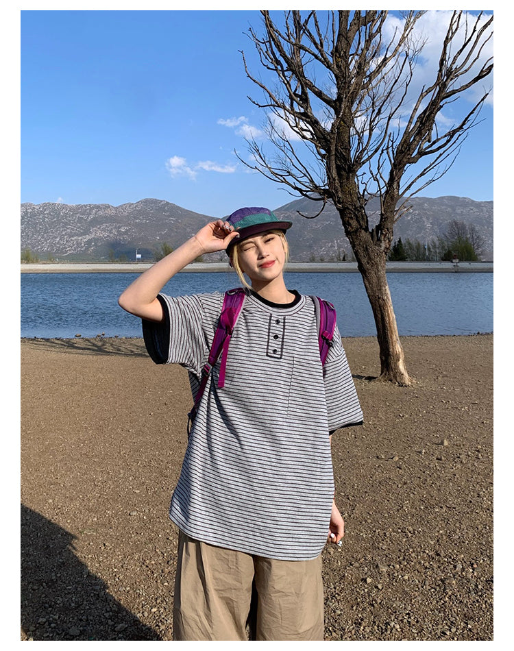 フェイクツーピースボーダーTシャツ N391