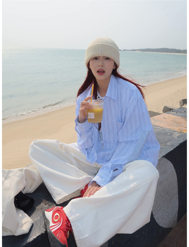 ストライプ長袖シャツ N376