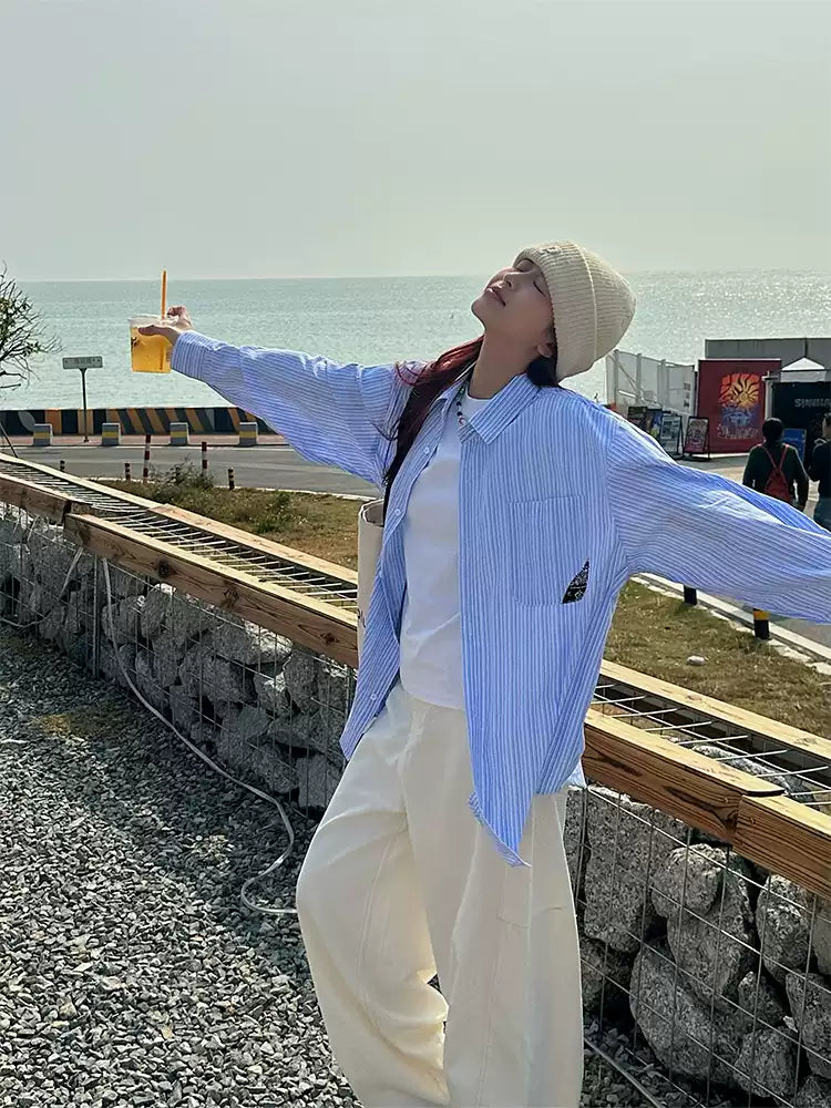 ストライプ長袖シャツ N376