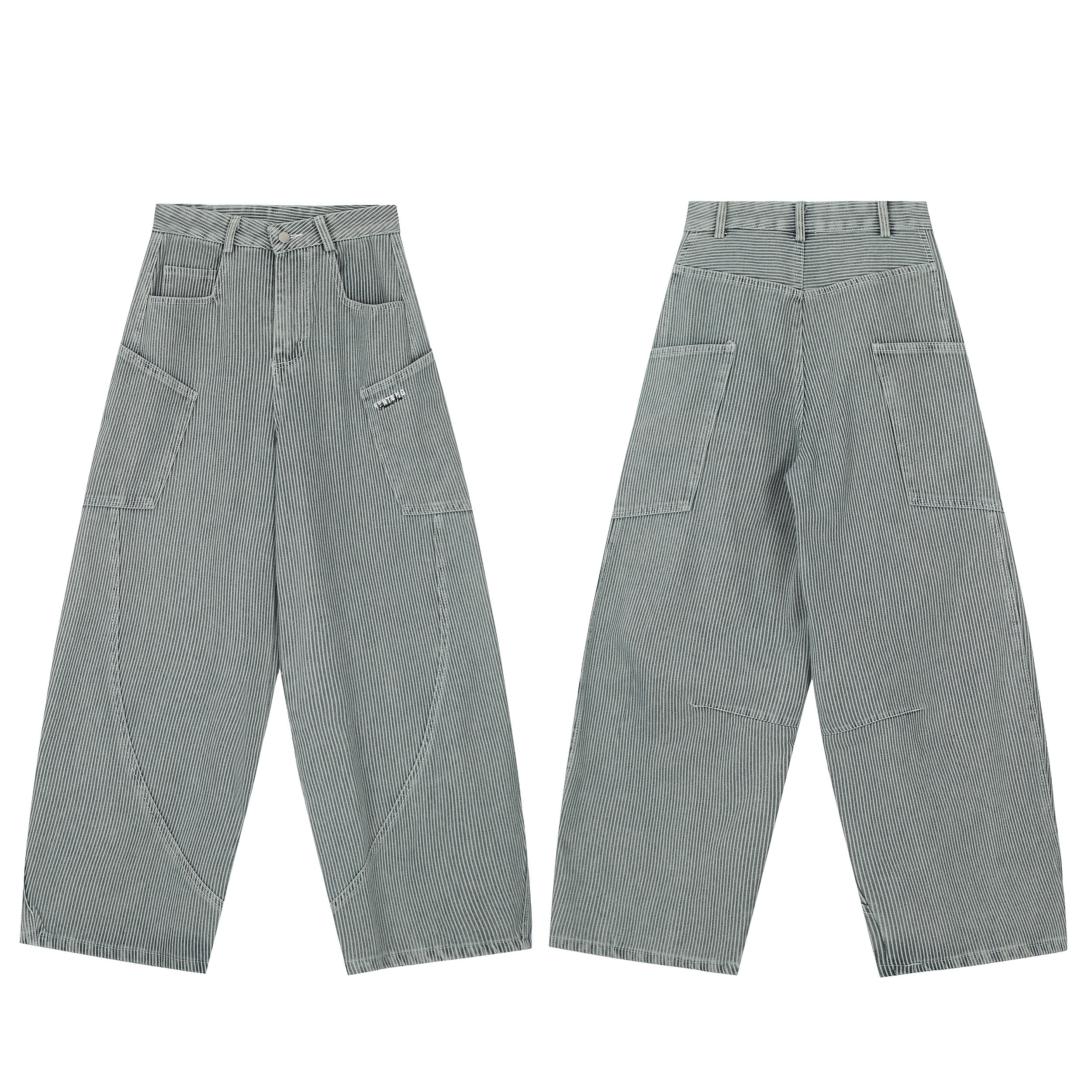 ビッグポケット付ストライプワイドデニムパンツ N417