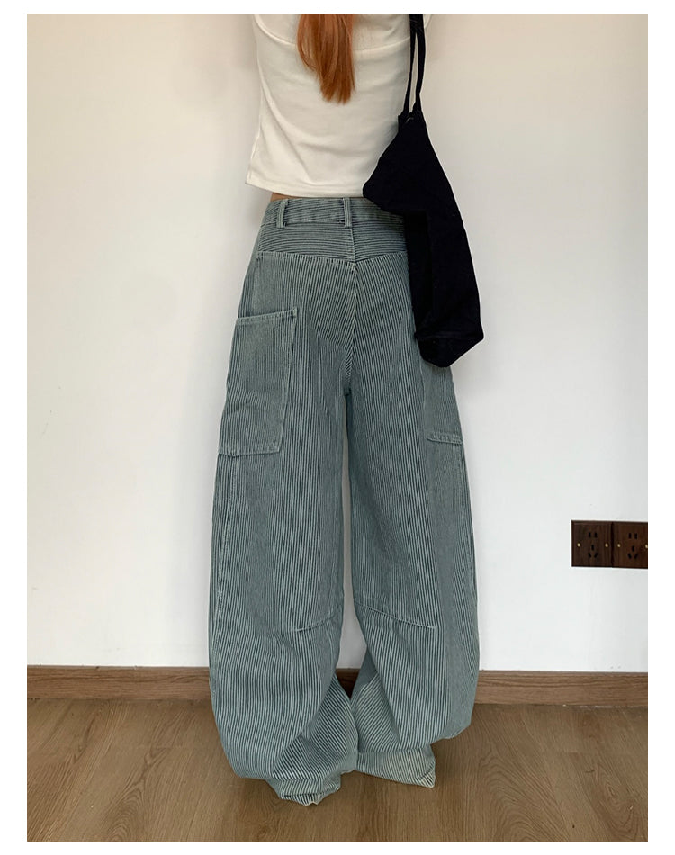 ビッグポケット付ストライプワイドデニムパンツ N417