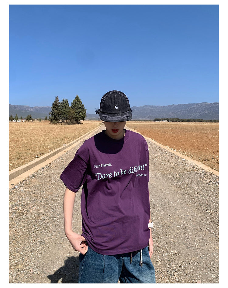 レタープリント半袖ルーズTシャツ N390