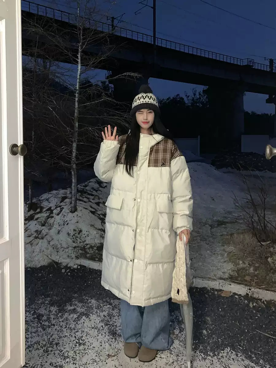 チェック柄ロングダウンコート N280