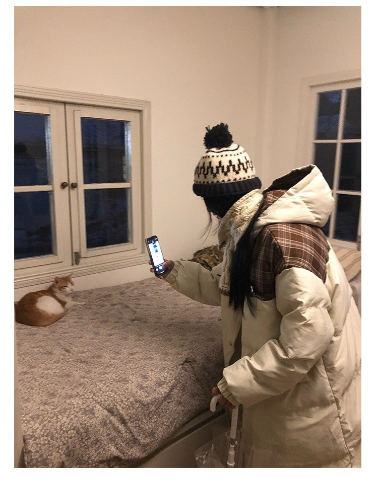 チェック柄ロングダウンコート N280