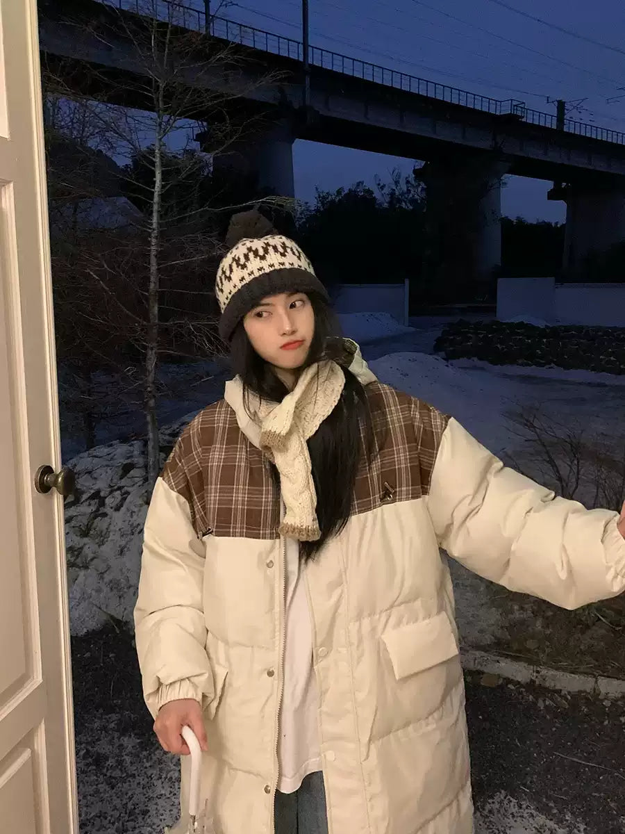 チェック柄ロングダウンコート N280