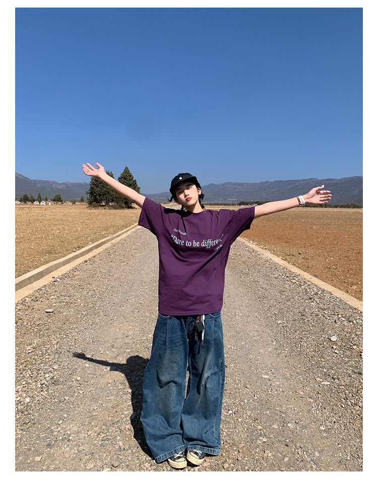 レタープリント半袖ルーズTシャツ N390