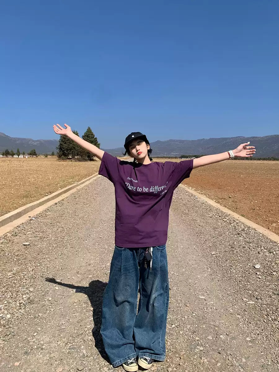 レタープリント半袖ルーズTシャツ N390