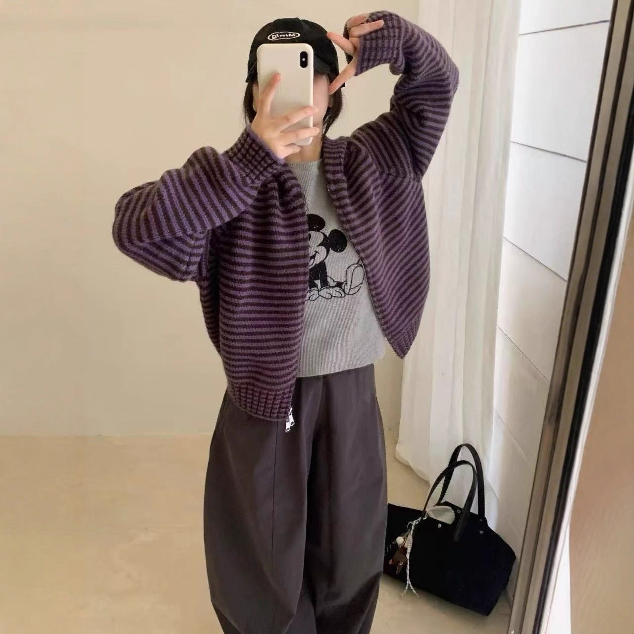 ダブルジップボーダーニットパーカー TH-004