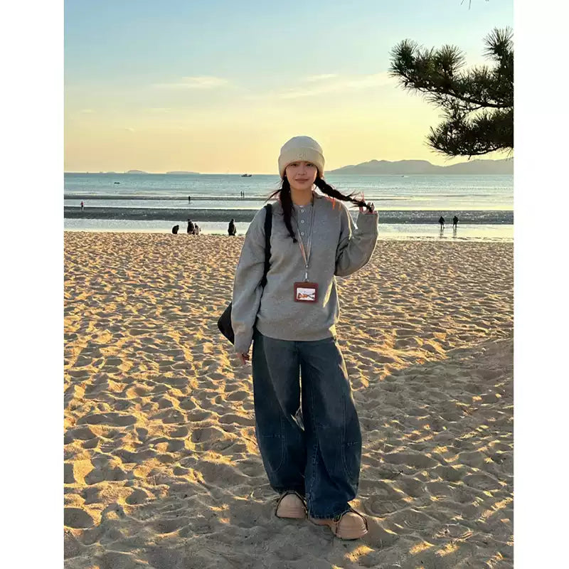 ヘンリーカジュアル無地セーター N288