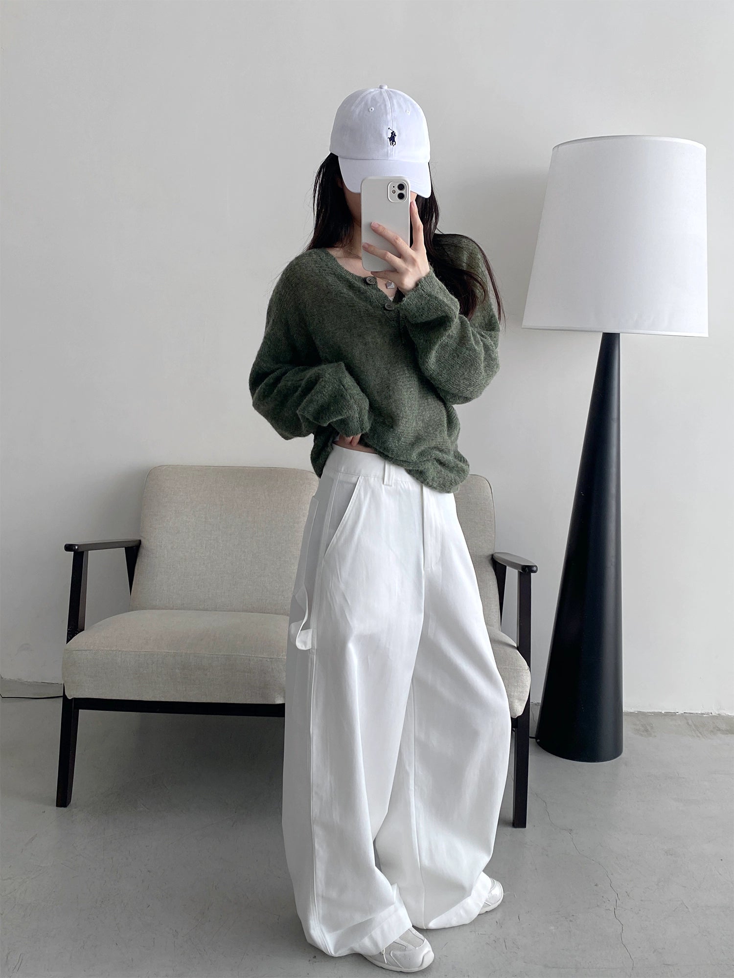 ヘンリーネック薄手ルーズニットトップス N806