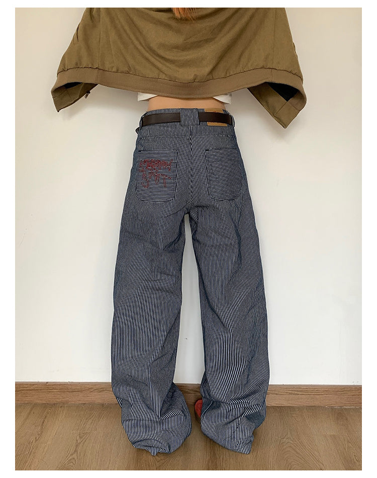ストライプ刺繍ワイドパンツ N414