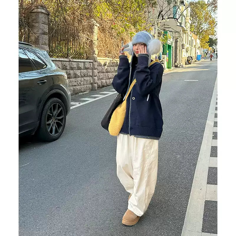 カジュアル厚手ニットカーディガン N284