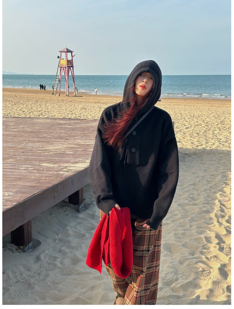 厚手フード付きニットジャケット N287