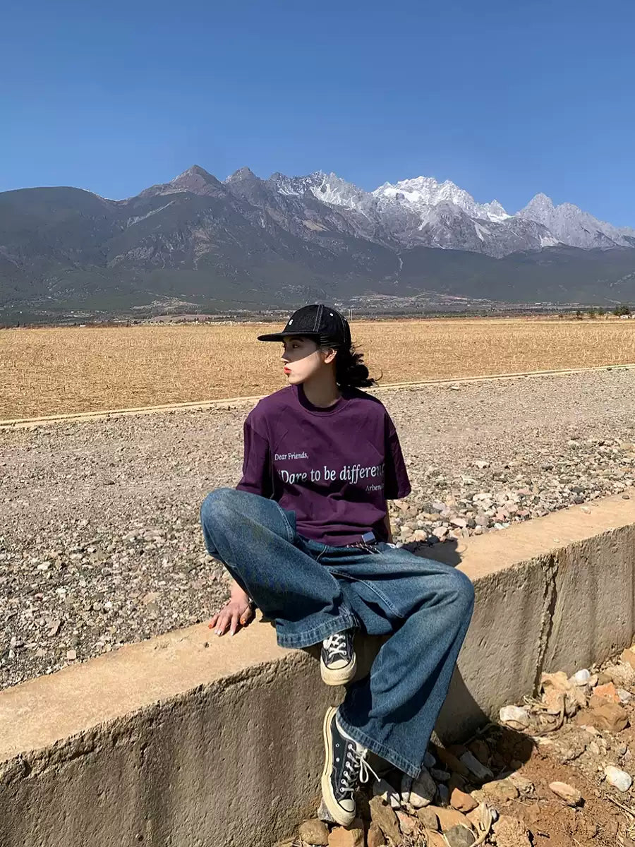 レタープリント半袖ルーズTシャツ N390