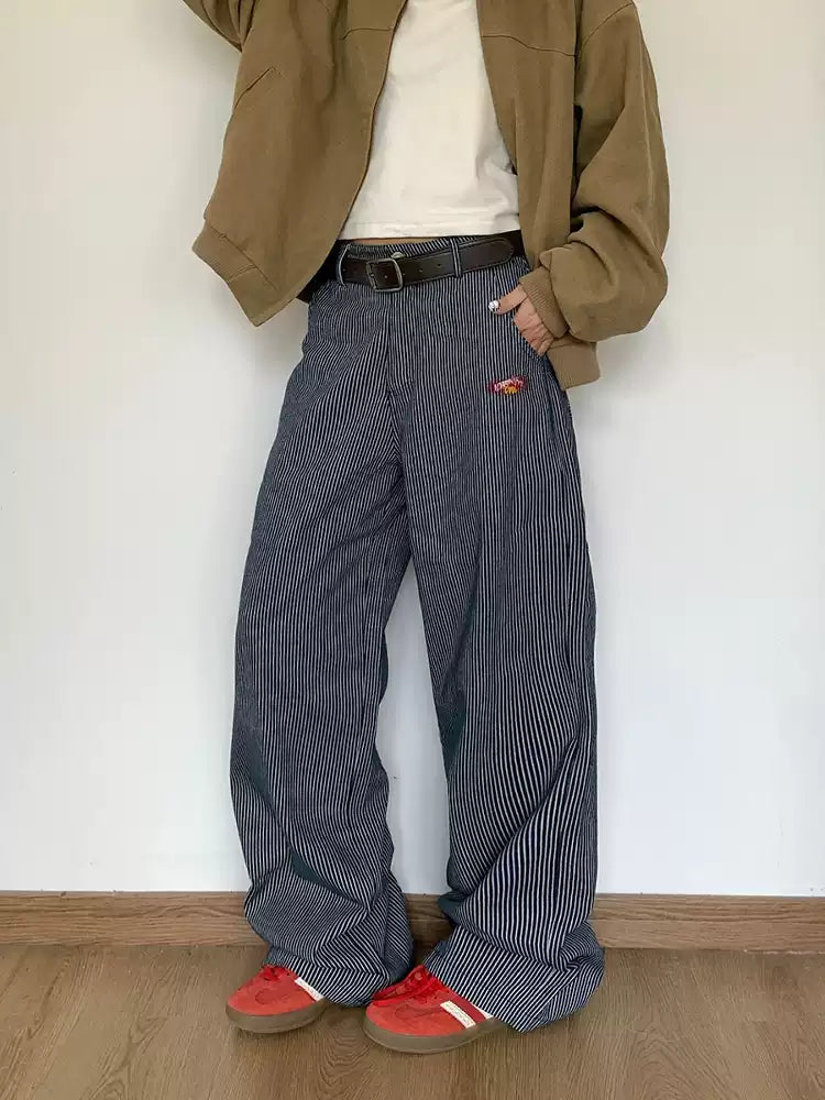 ストライプ刺繍ワイドパンツ N414