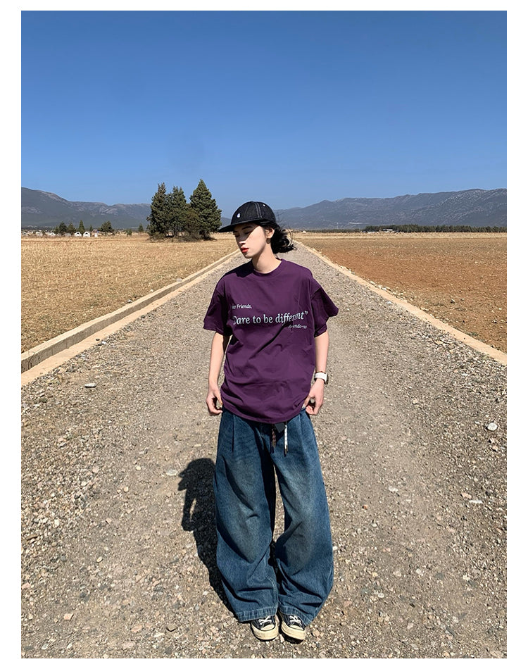 レタープリント半袖ルーズTシャツ N390