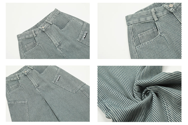 ビッグポケット付ストライプワイドデニムパンツ N417