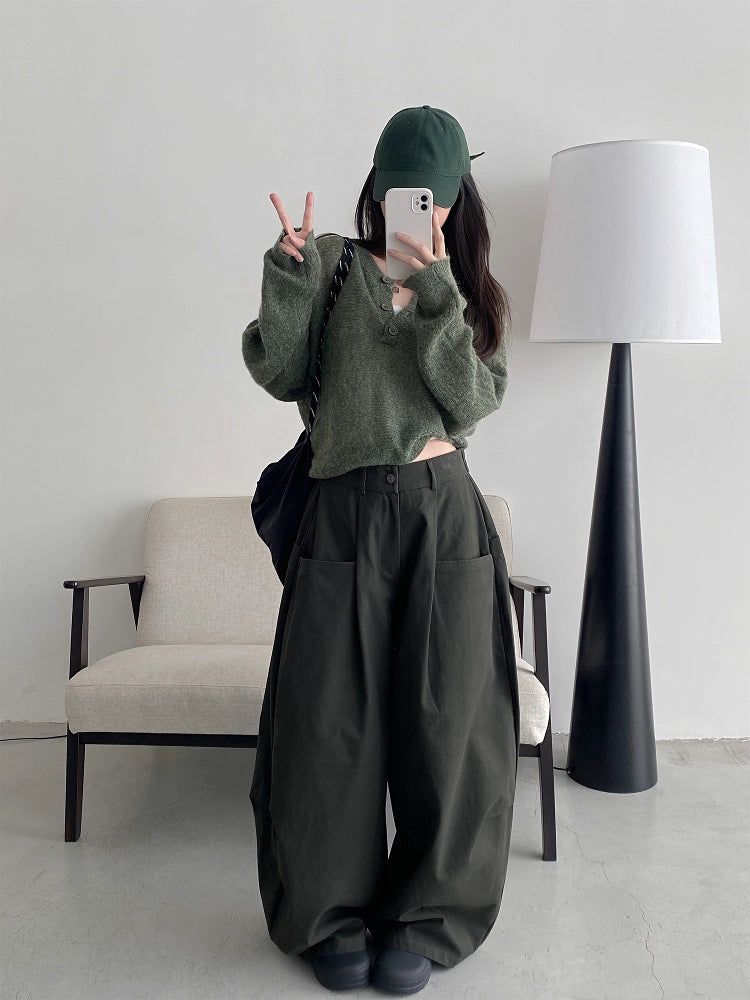 ヘンリーネック薄手ルーズニットトップス N806