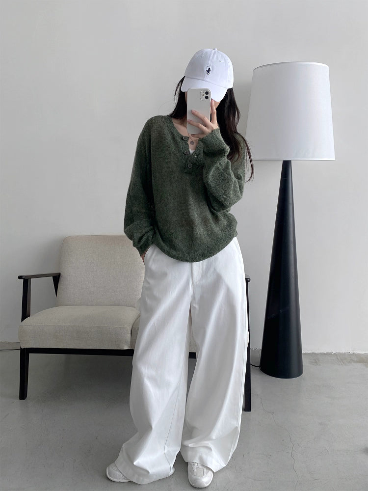 ヘンリーネック薄手ルーズニットトップス N806