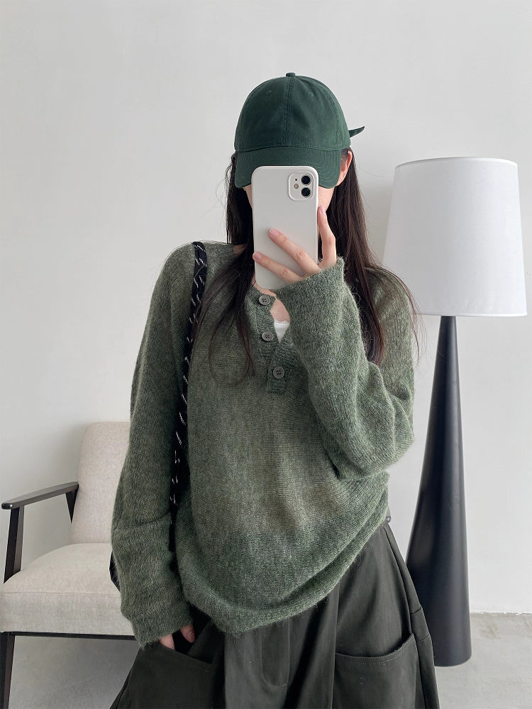 ヘンリーネック薄手ルーズニットトップス N806