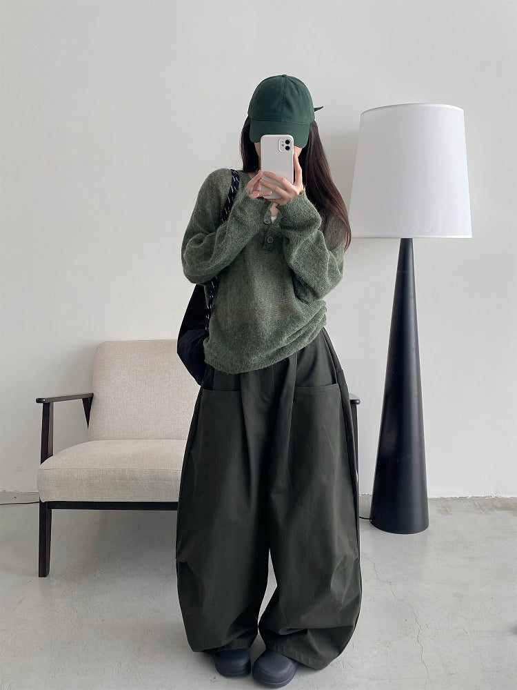 ヘンリーネック薄手ルーズニットトップス N806