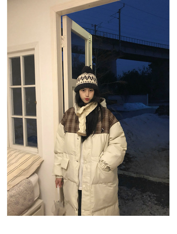 チェック柄ロングダウンコート N280