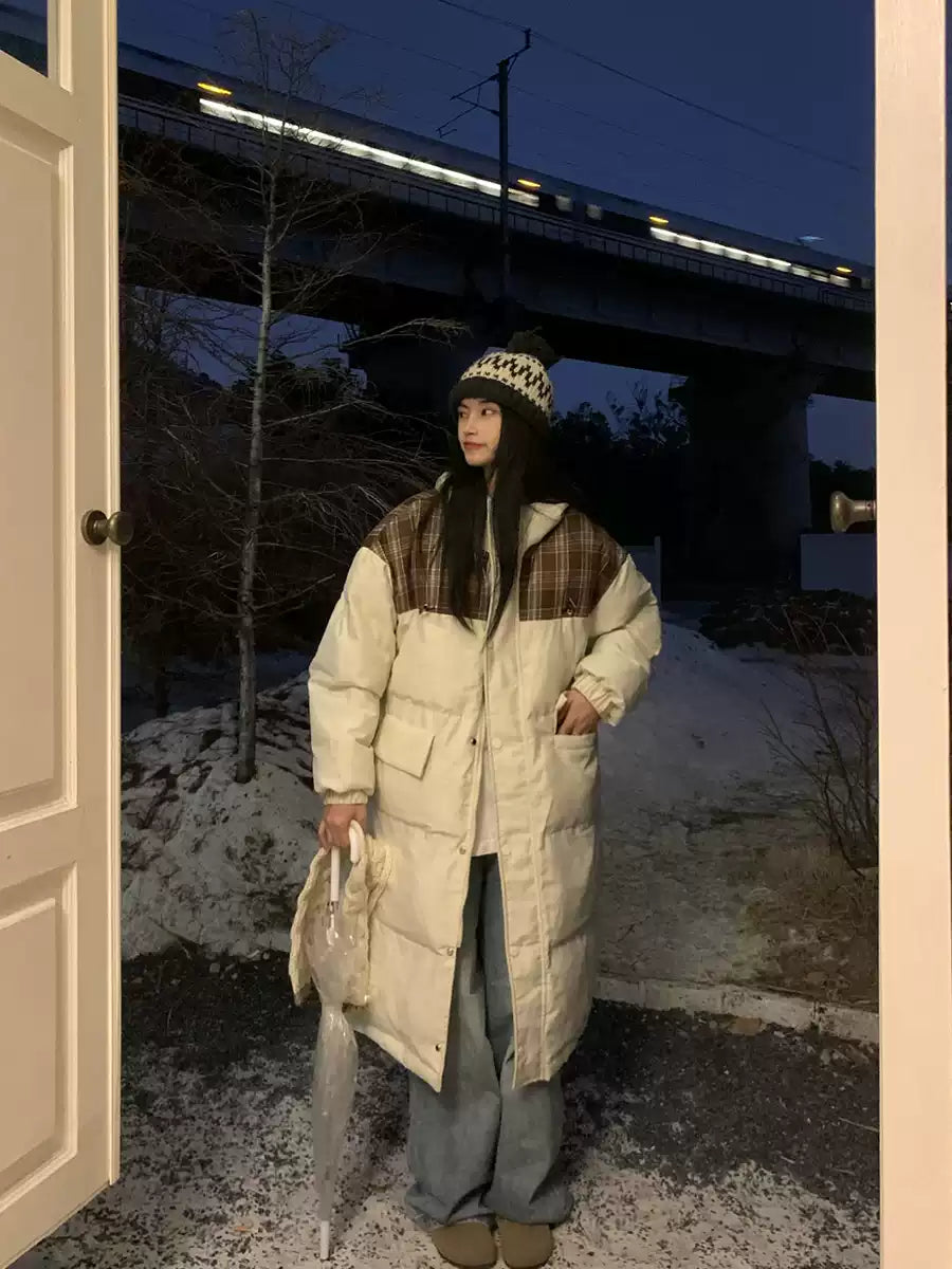 チェック柄ロングダウンコート N280